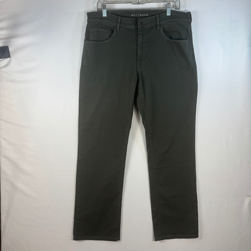Mott & Bow Mercer Twill Pants Mens 34x30 Dark Olive Green Slim Straight Chinos